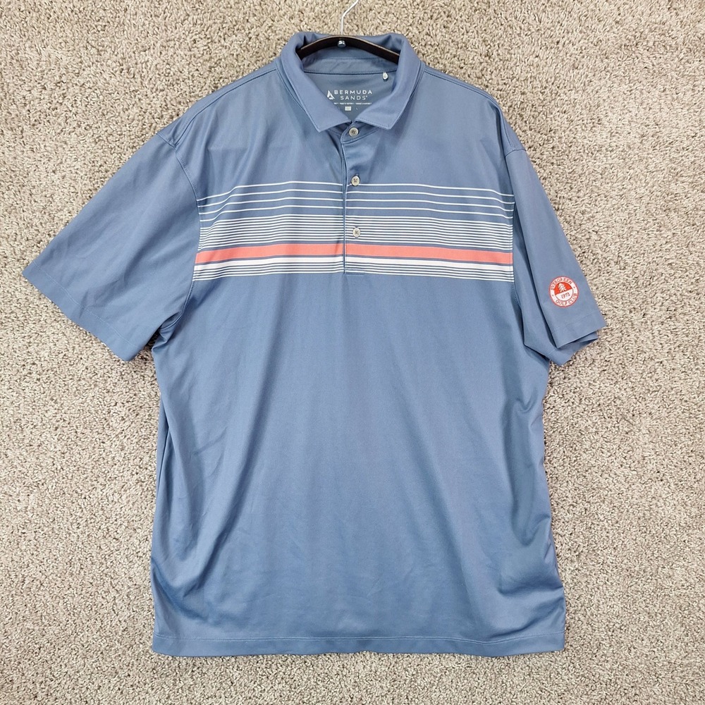 Bermuda Sands Polo Shirt Mens L Blue Evergreen Golf Club Striped Athleisure